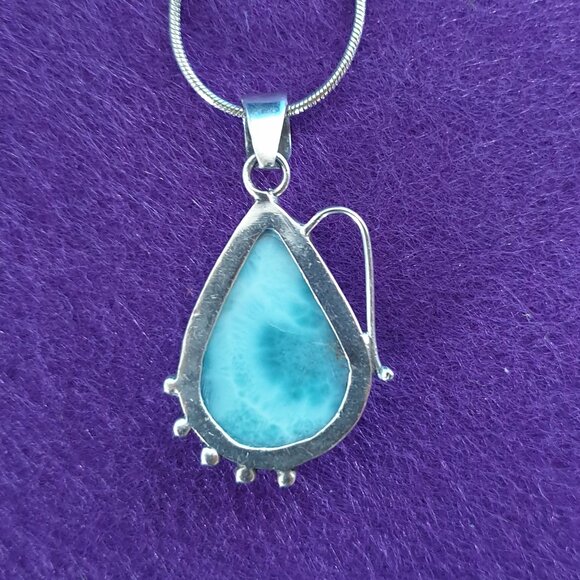 Beautiful Vintage 925 Sterling Silver Natural Larimar Statement Pendant Necklace - Picture 7 of 13